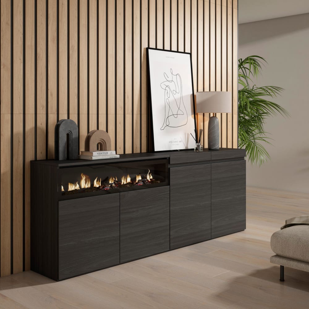 Détail du foyer LED du buffet COZY