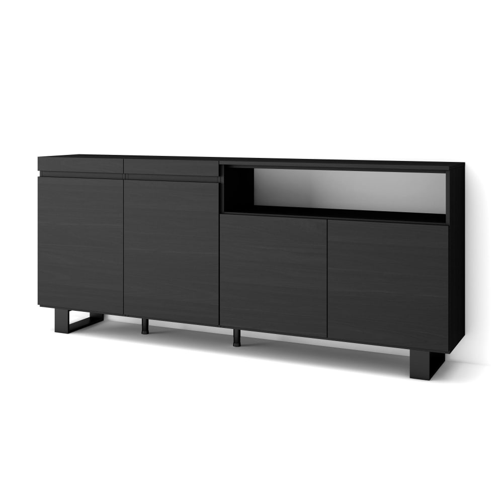 Buffet COZY noir 200 cm sur pieds métal industriels