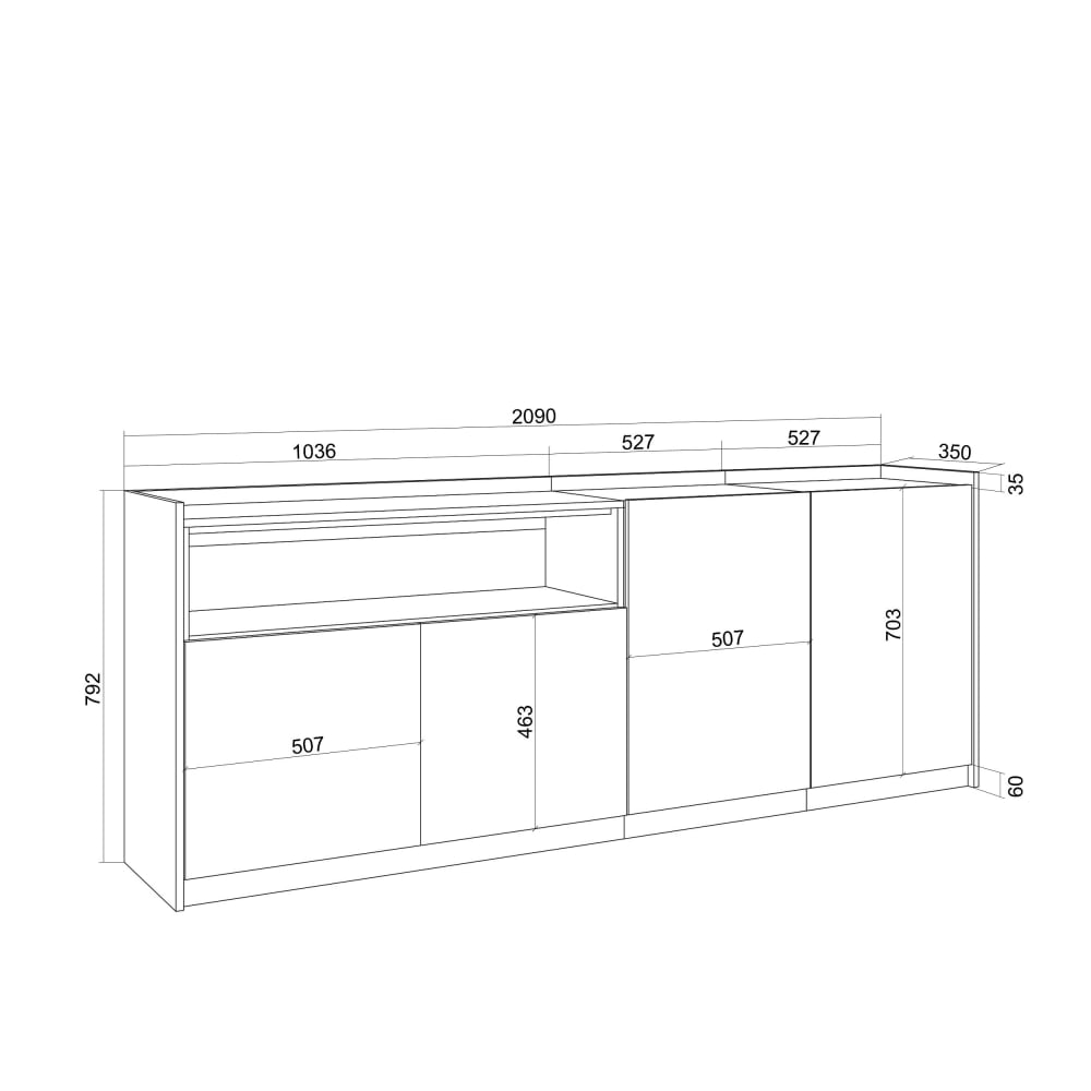 Buffet SOKKEL avec éclairage LED allumé