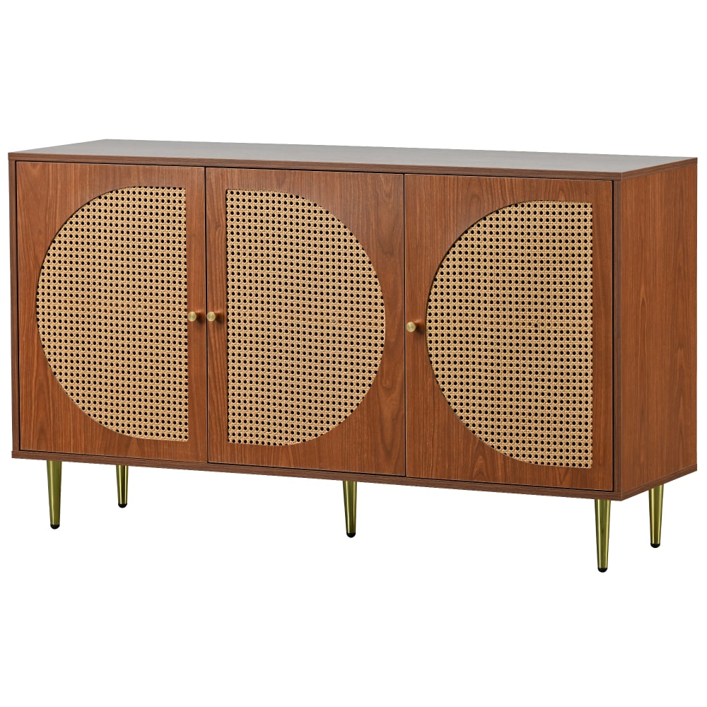 Buffet URBAN MEUBLE effet noyer et rotin 130 cm avec 3 portes tressées