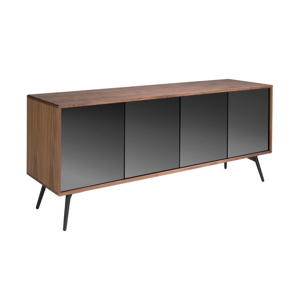 Grand buffet ANGEL CERDA en noyer et verre miroir noir 180 cm