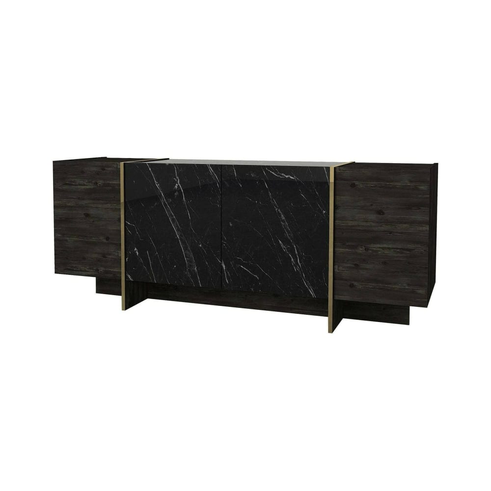 Grand buffet ASTO noir et doré effet bois 180 cm