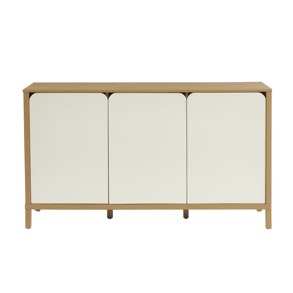 Buffet enfilade KILDA effet chêne 140 cm avec 3 portes blanches