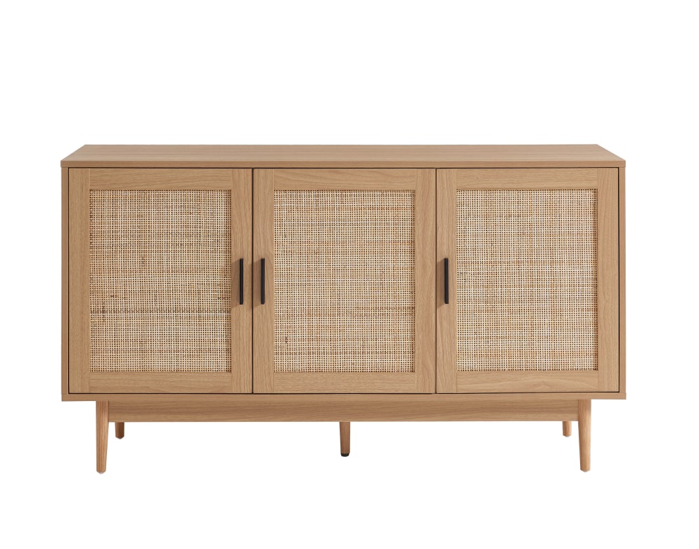Buffet AMANA en cannage de rotin effet chêne 133 cm avec 3 portes