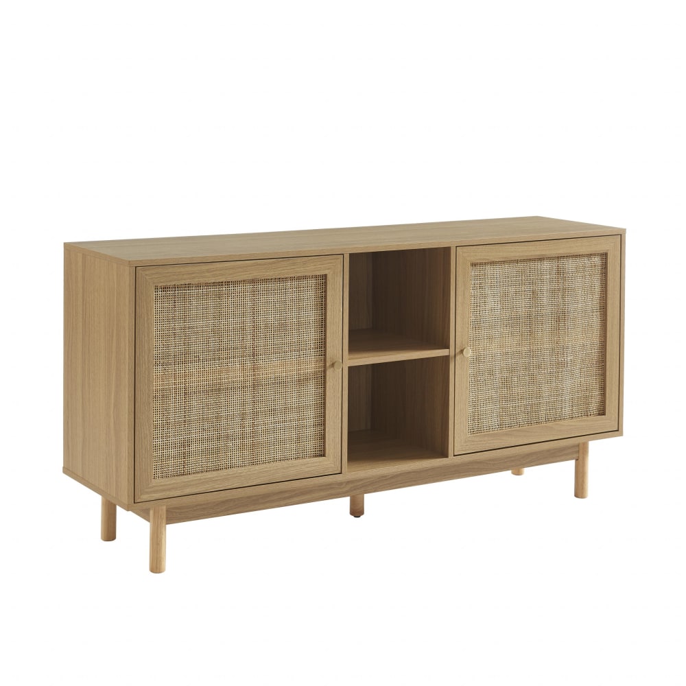 Buffet ONYX effet chêne et cannage rotin 150 cm