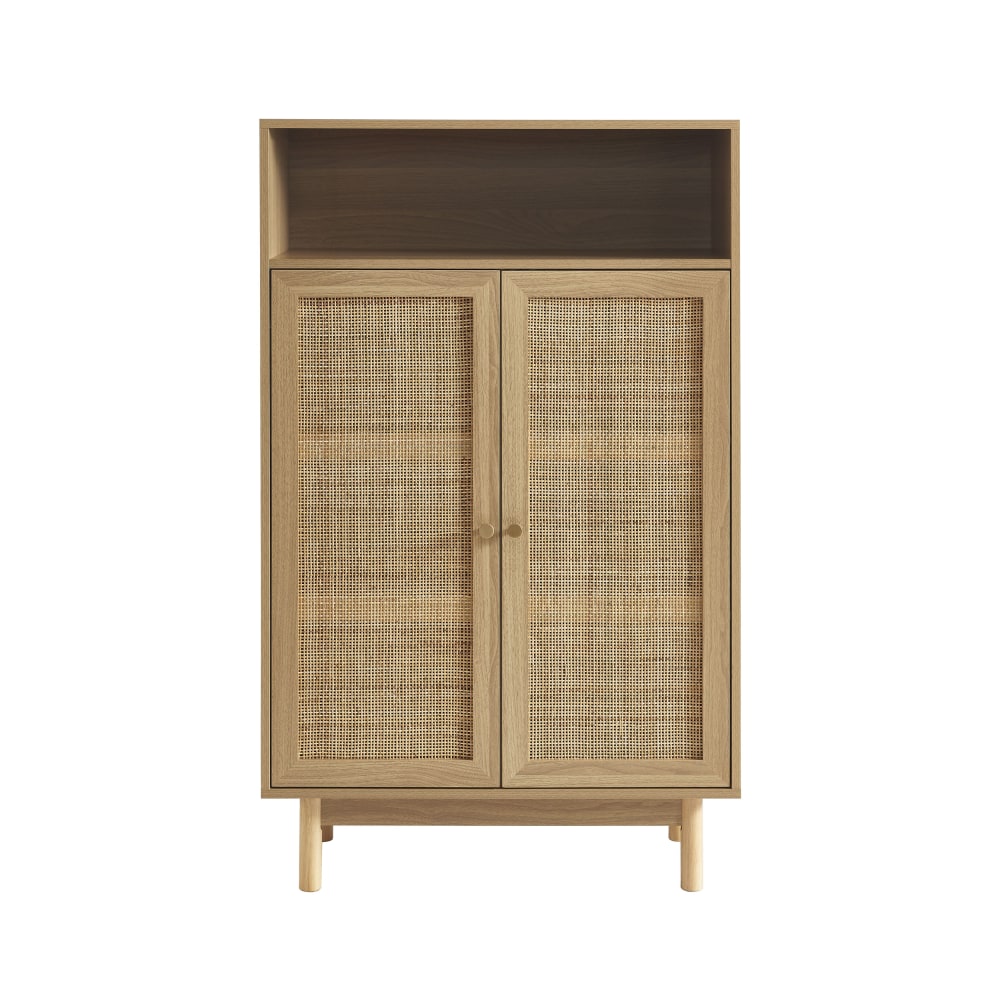 Buffet haut HELENA 2 portes en cannage de rotin effet chêne 80 cm