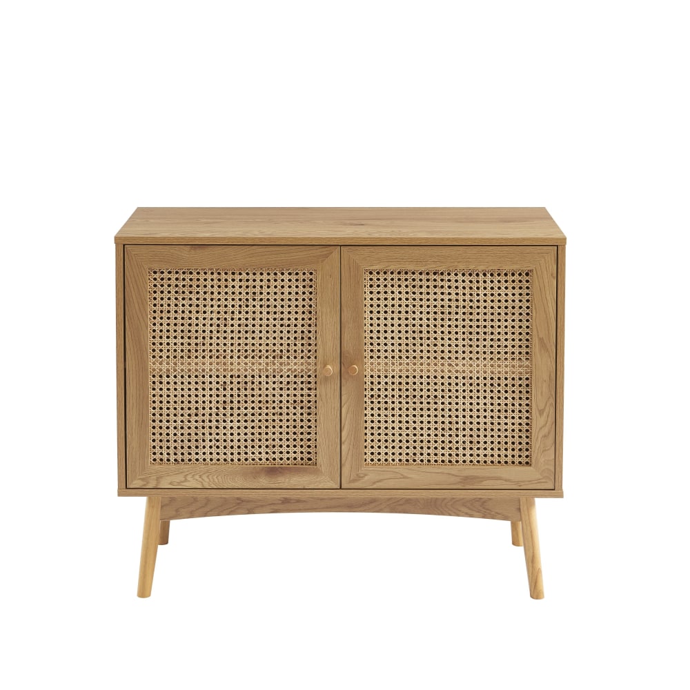 Petit buffet INES en cannage de rotin et effet chêne 90 cm