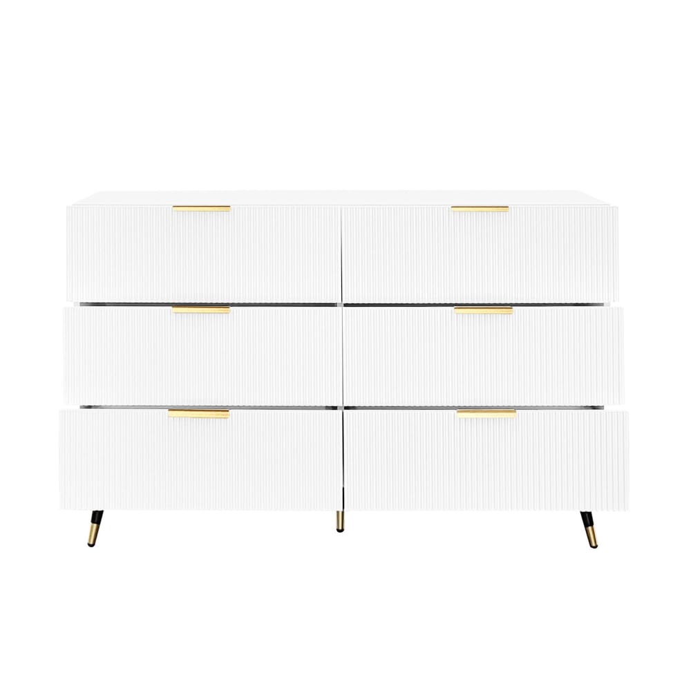 Buffet URBAN MEUBLE blanc 6 tiroirs façade ondulée et pieds dorés 120 cm