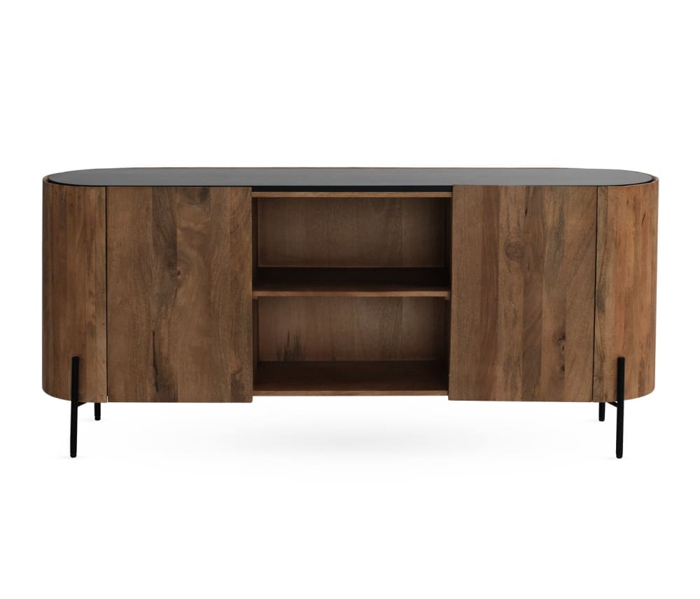 Buffet enfilade elliptique GEESE HOME en manguier massif noir 175 cm