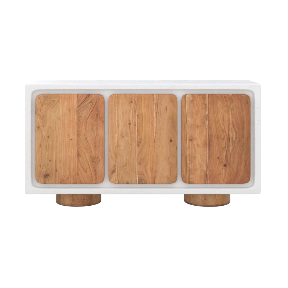 Grand buffet EDEN en béton blanc cassé et acacia 160 cm