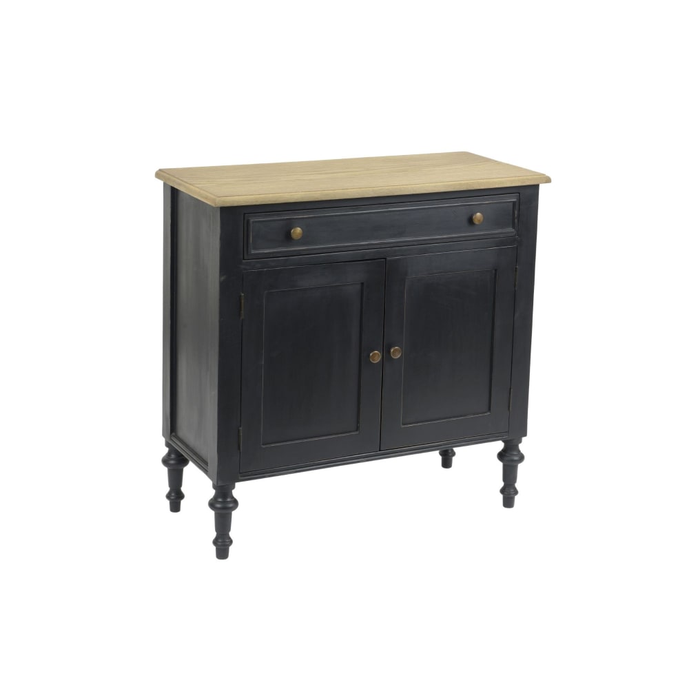 Petit buffet NEYLA en bois cérusé noir 80 cm avec 2 portes et 1 tiroir