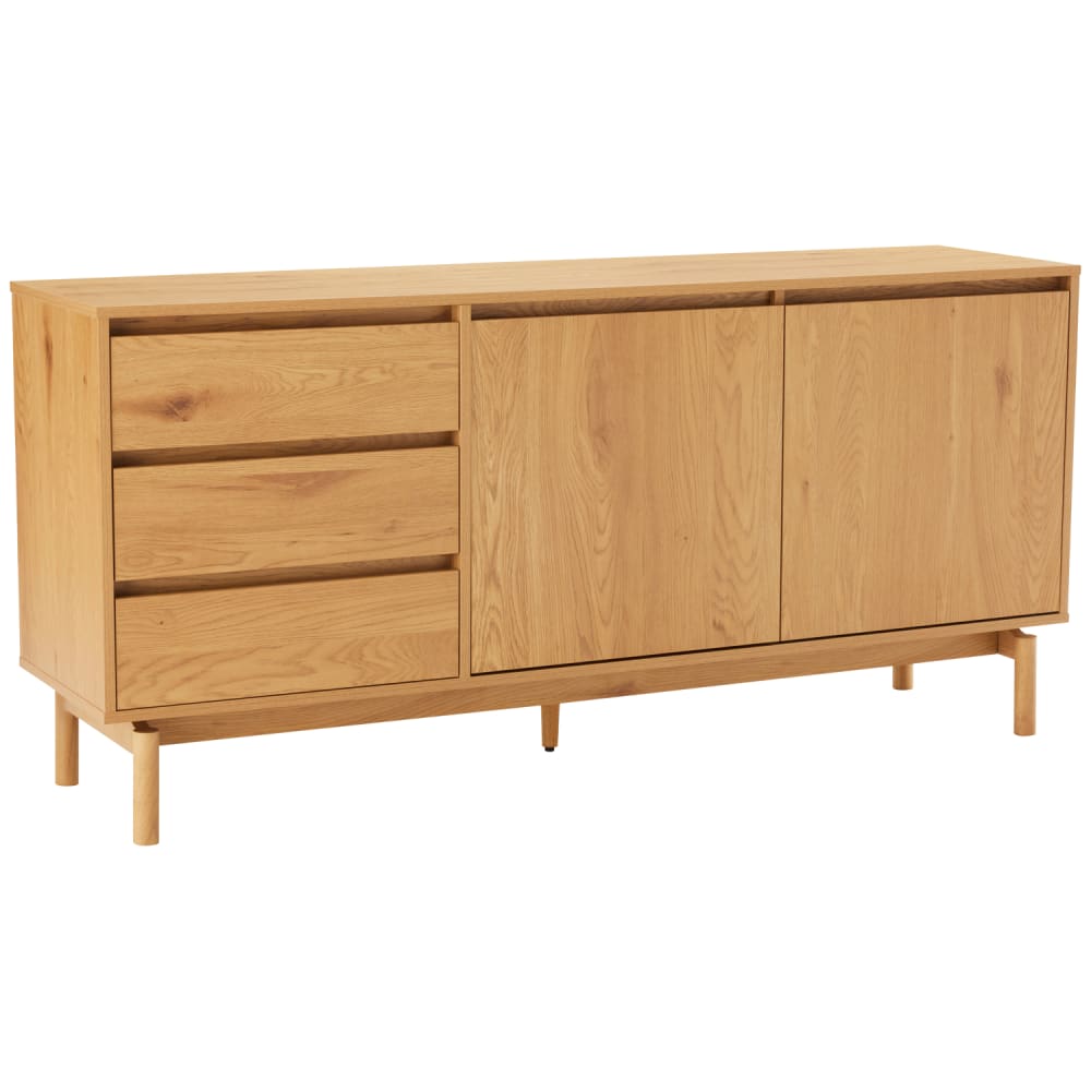 Buffet enfilade SARAH 160 cm bois clair à 2 portes et 3 tiroirs