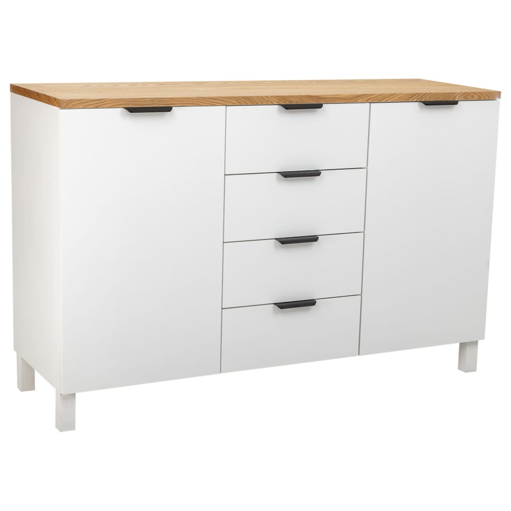 Buffet enfilade KEA en bois clair 124 cm avec 4 tiroirs et 2 portes