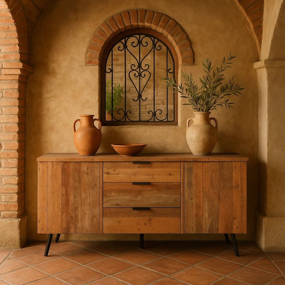 Détail des veinages du bois recyclé du buffet URBAN MEUBLE