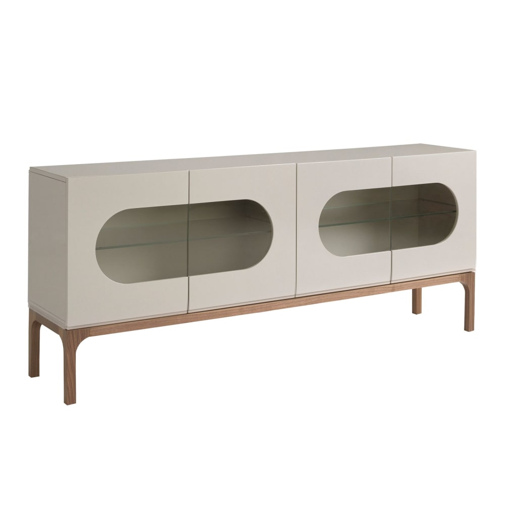 Grand buffet enfilade ANGEL CERDA gris et noyer avec éclairage LED 180 cm