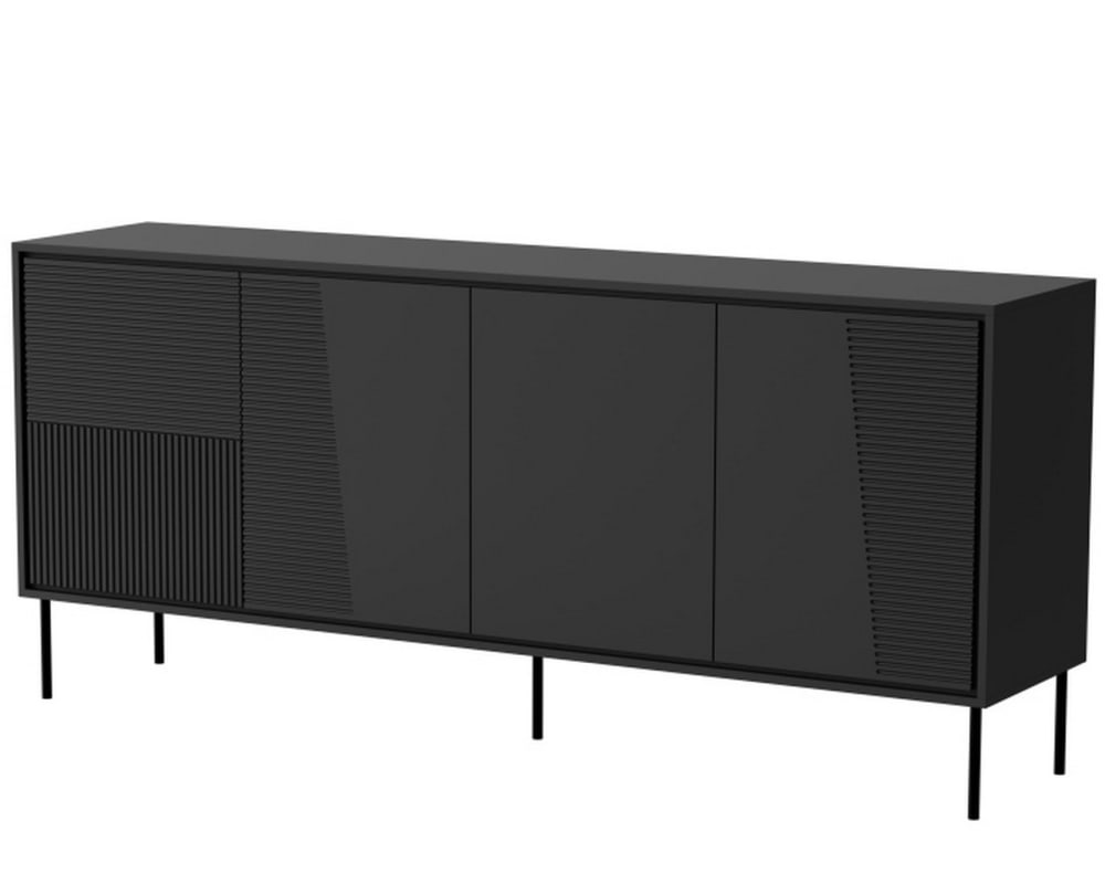 Grand buffet enfilade ULA noir mat 200 cm sur pieds en acier noir