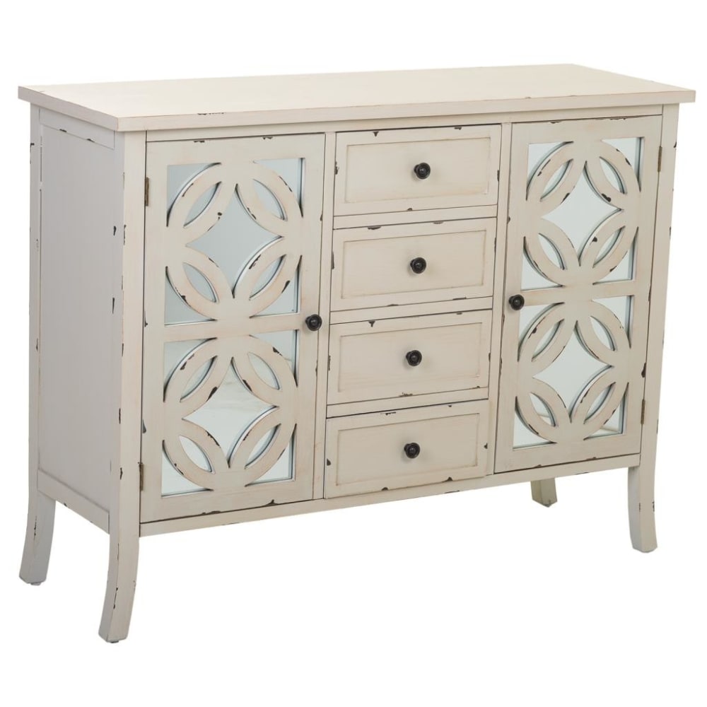 Buffet WANDERLUST DECO en bois gris vieilli à portes miroir 110 cm