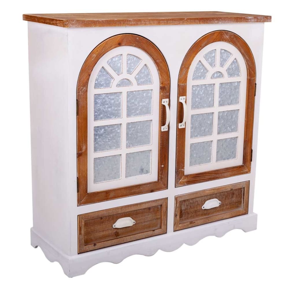 Buffet vitrine WANDERLUST DECO en bois blanc vieilli et verre cathédrale 90 cm