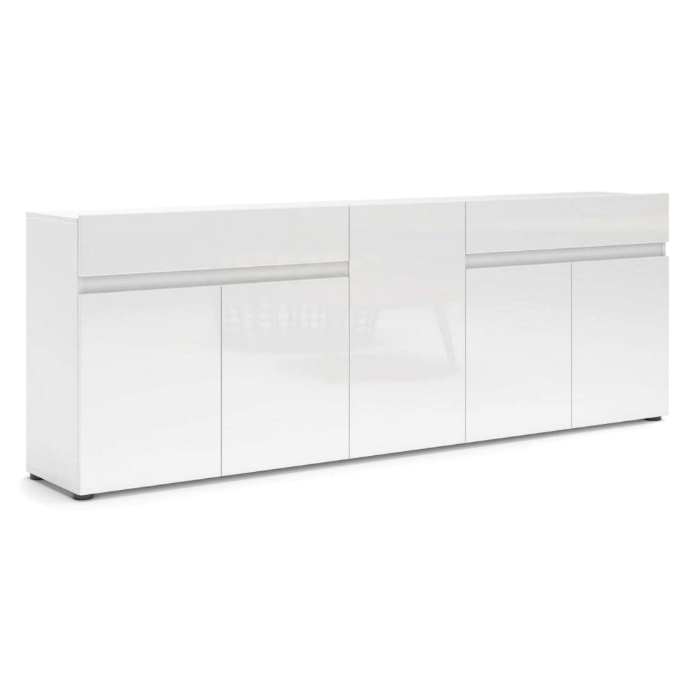 Grand buffet ELENIA blanc brillant 225 cm à 5 portes