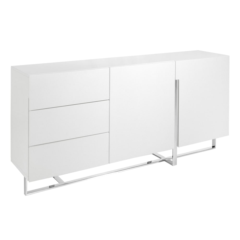 Buffet enfilade ANGEL CERDA blanc laqué 180 cm avec pieds en acier chromé