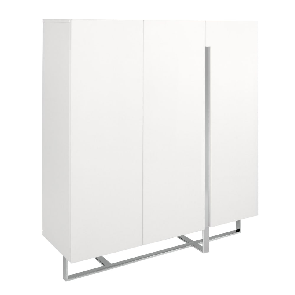 Buffet haut ANGEL CERDA blanc laqué 120 cm avec 3 portes et pieds chromés