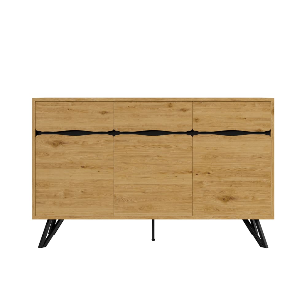 Buffet URBAN MEUBLE plaqué chêne 140 cm sur piètement en métal noir