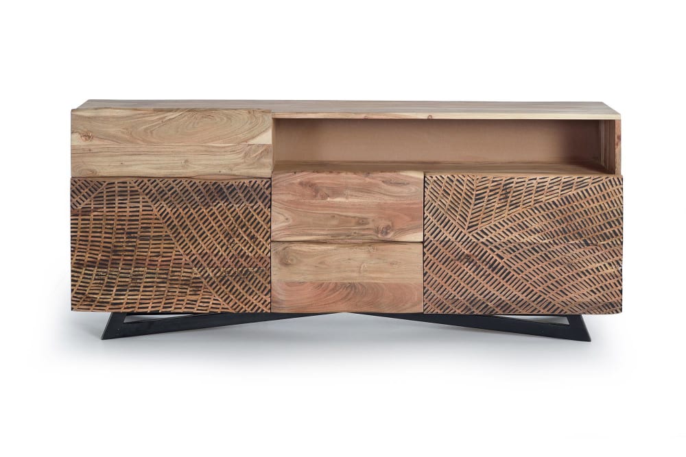 Buffet bas YAKARTA en acacia massif et métal noir 160 cm