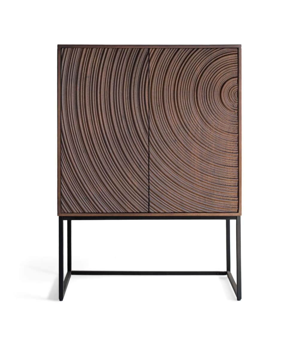 Buffet haut OCASO en bois de manguier 85 cm teinte noyer foncé