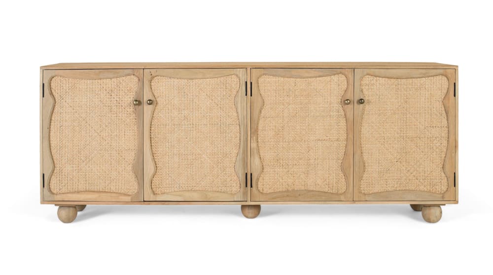 Grand buffet NATURA en manguier massif 200 cm à 4 portes cannage