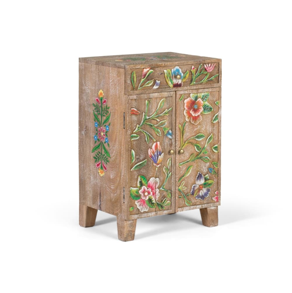 Détail du motif floral peint du buffet GINER Y COLOMER