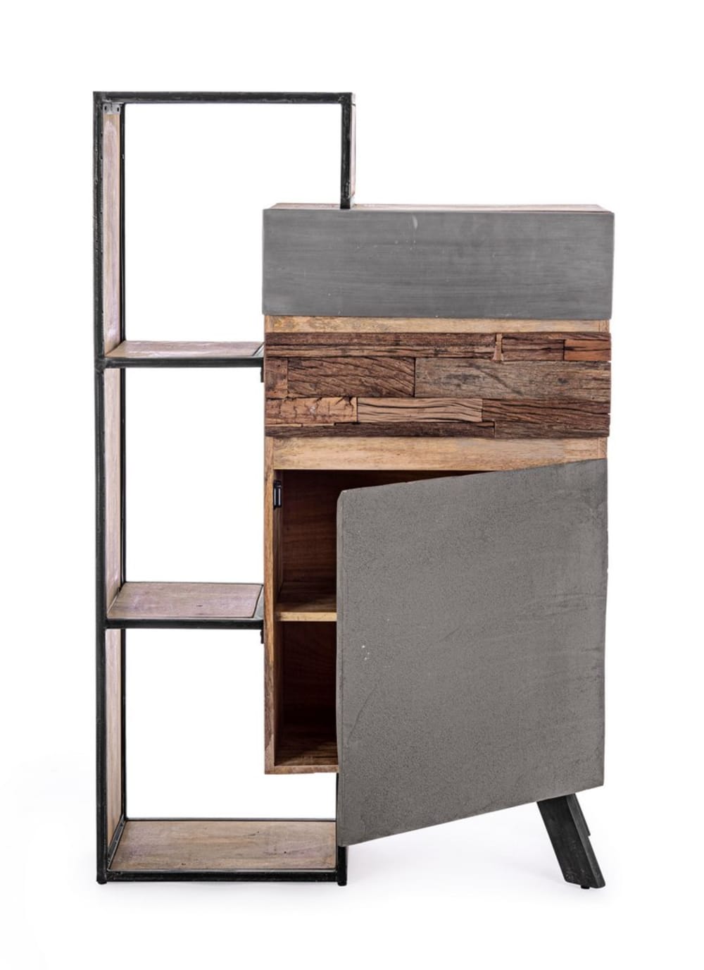 Détail de la façade en bois recyclé du buffet MANCHESTER
