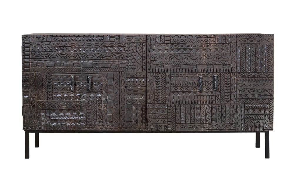 Détail du motif sculpté des portes du buffet JEROGLIFICO
