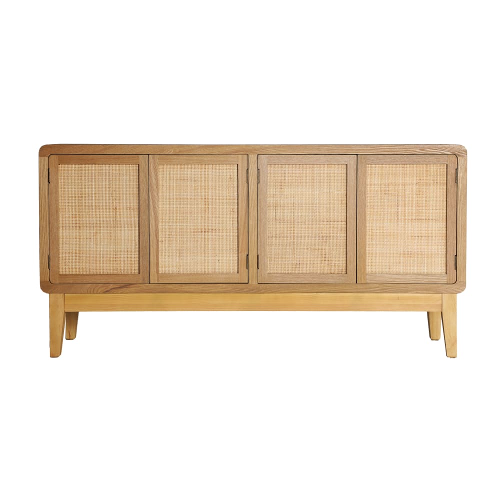 Grand buffet KODU en bois de sapin brun clair de 160 cm à portes grillées