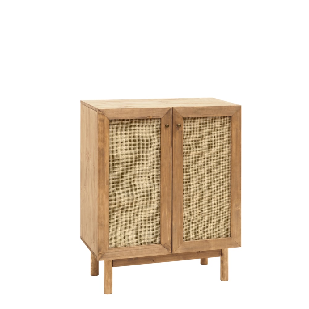 Petit buffet FRIDA en sapin vieilli et rotin 80 cm avec 2 portes