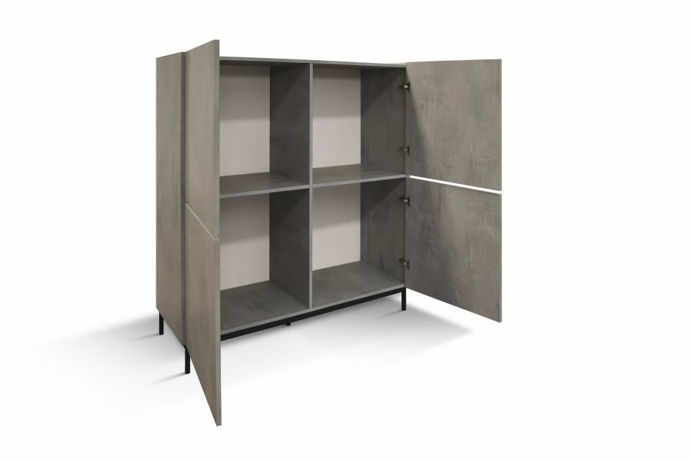 Buffet haut PIETRASANTA 4 portes gris ciment plateau effet marbre 136 cm