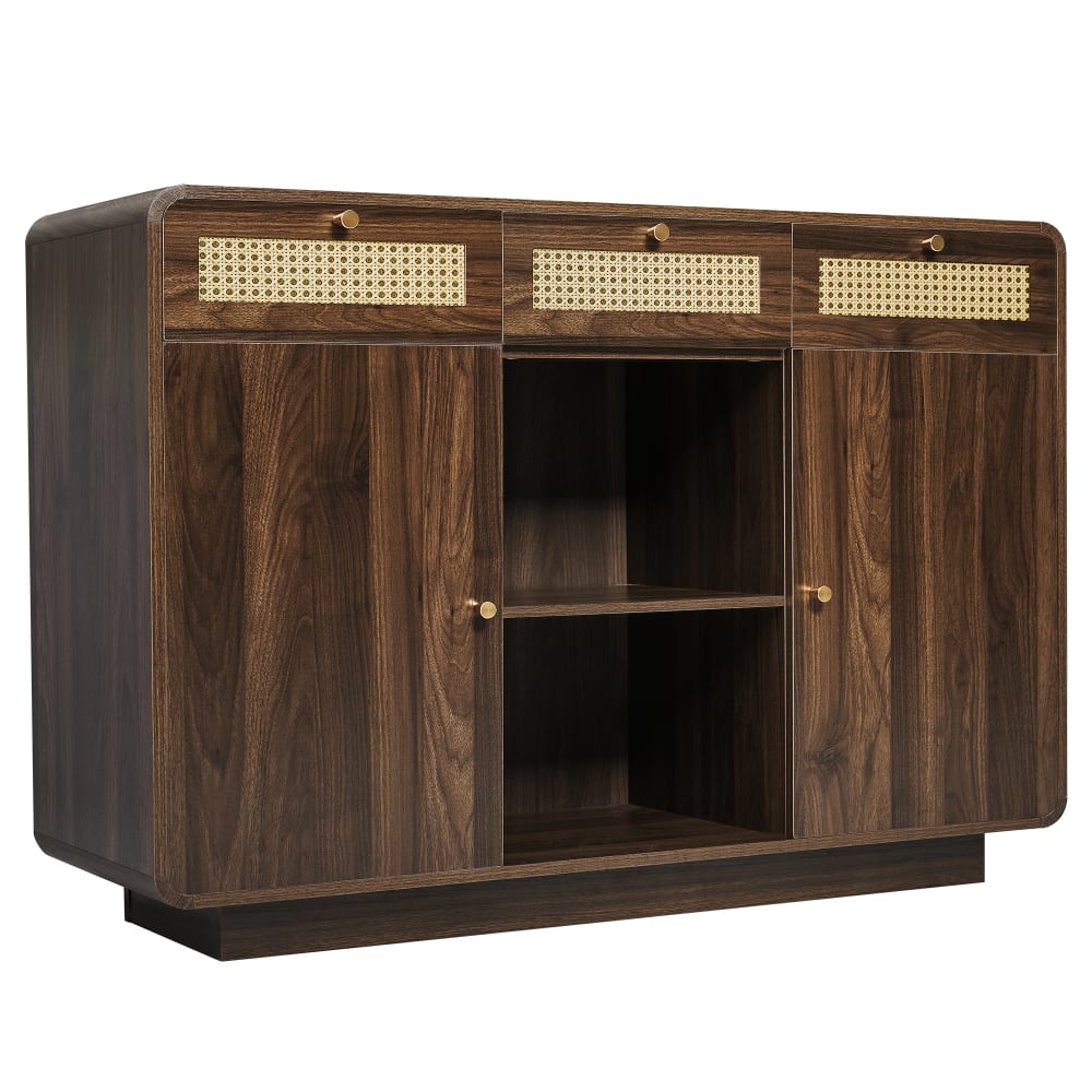 Buffet URBAN MEUBLE bois foncé 120 cm avec 3 tiroirs en cannage