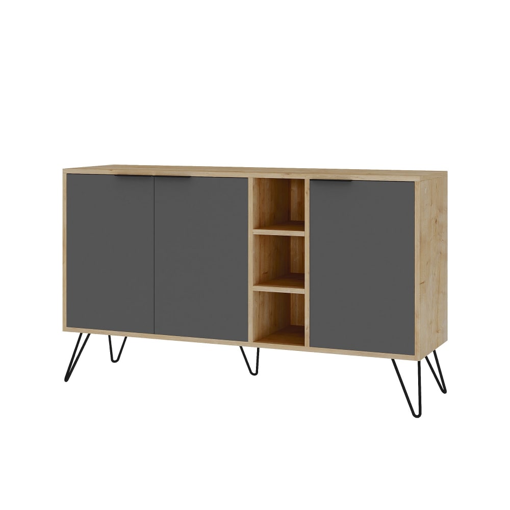 Buffet CLARA gris anthracite 142 cm avec 3 portes et pieds métal