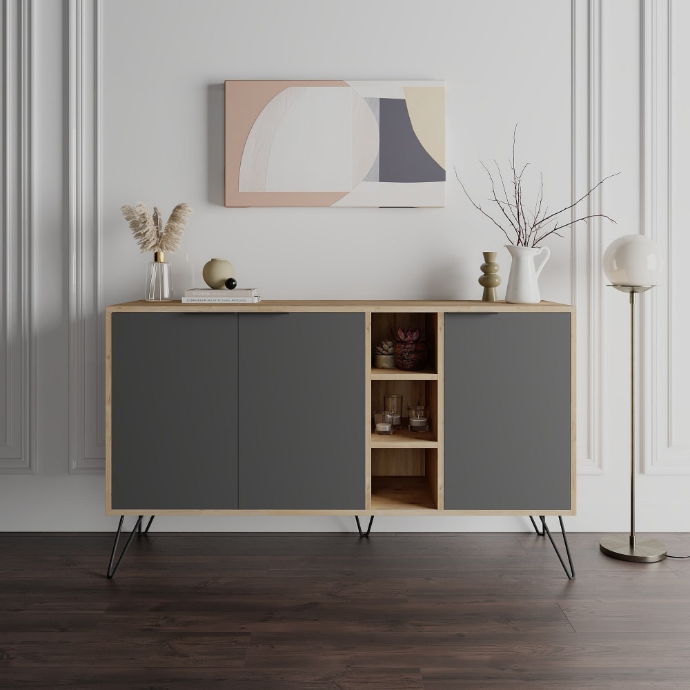 Détail de la finition gris anthracite du buffet CLARA