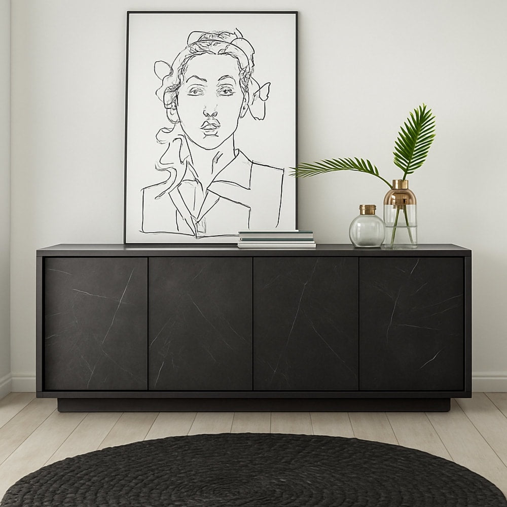 Détail de la finition gris ardoise du buffet NIKA