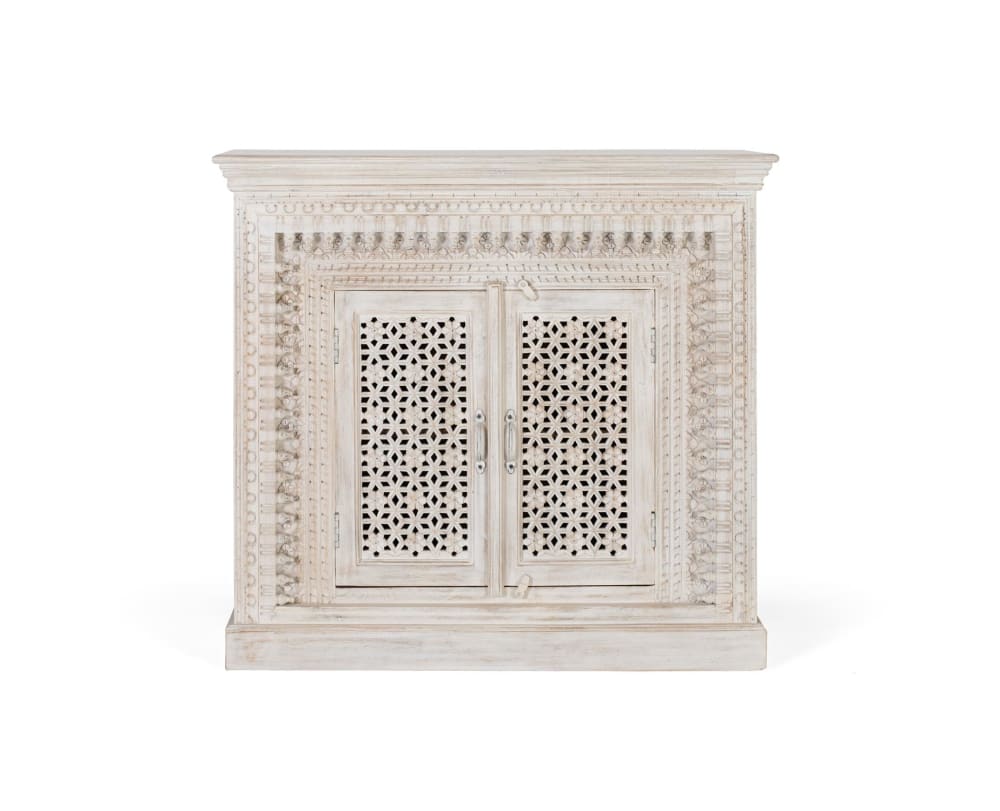 Grand buffet BHOPAL en manguier massif blanc vieilli 110 cm à 2 portes