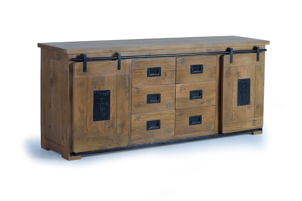 Grand buffet JUPITER en manguier 2 portes coulissantes et 6 tiroirs 190 cm