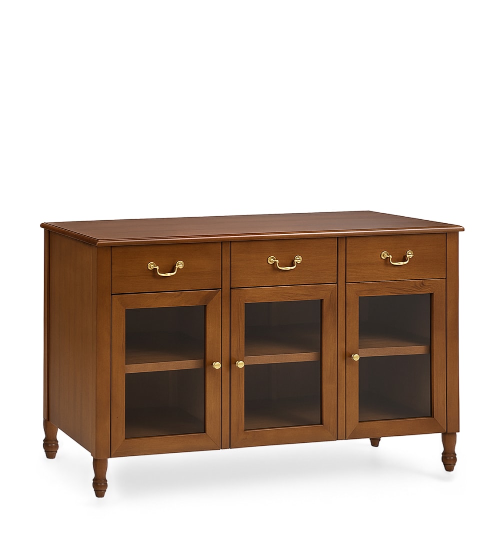 Buffet vitrine MONTREAL en acajou massif marron 140 cm