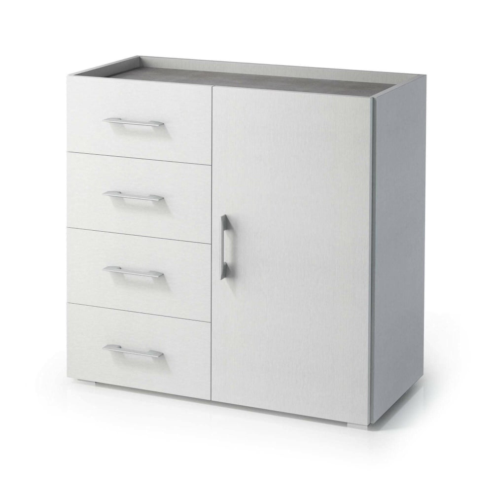 Petit buffet ARACNIDA blanc mélaminé 90 cm avec 4 tiroirs