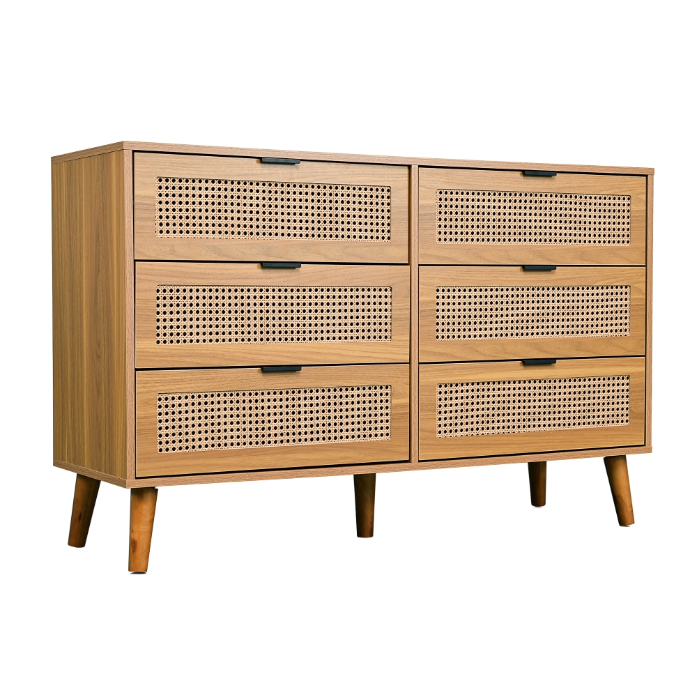 Buffet URBAN MEUBLE effet chêne clair 120 cm avec 6 tiroirs en cannage