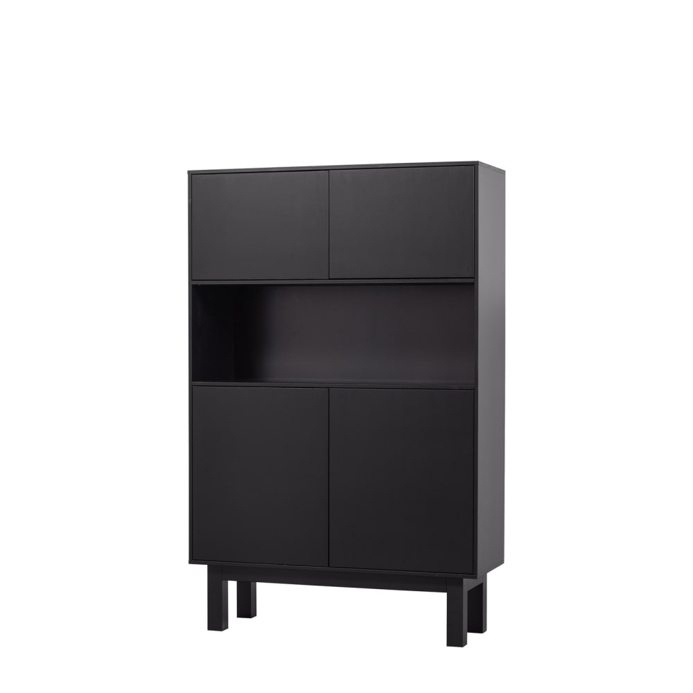 Buffet haut FINCA en pin massif noir mat 110 cm avec 4 portes