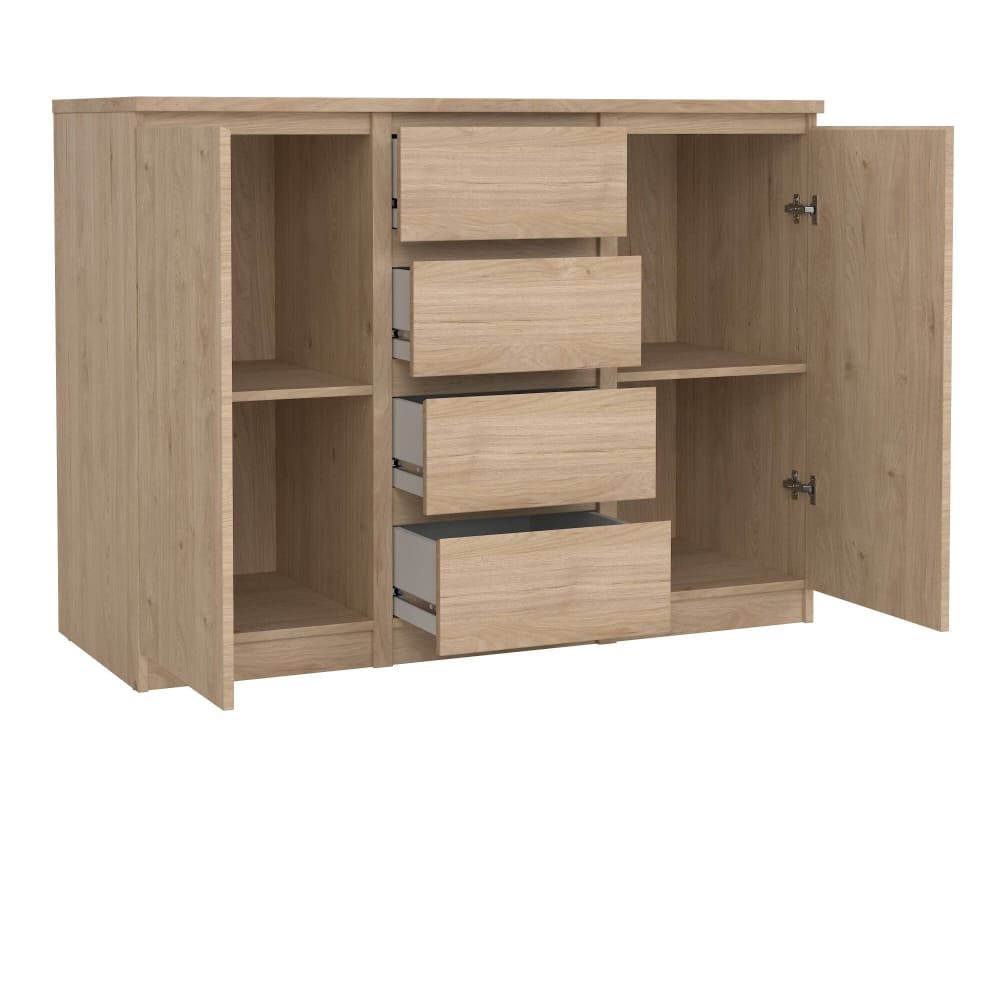 Buffet ANGELIKA plaqué chêne brun 2 portes et 4 tiroirs 121 cm