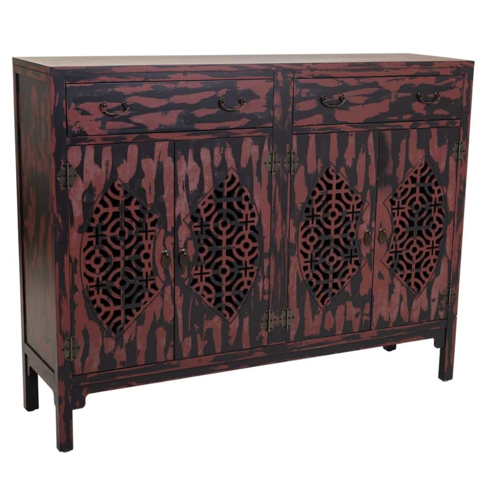 Buffet haut RUPIT en bois laqué rouge et noir 136 cm