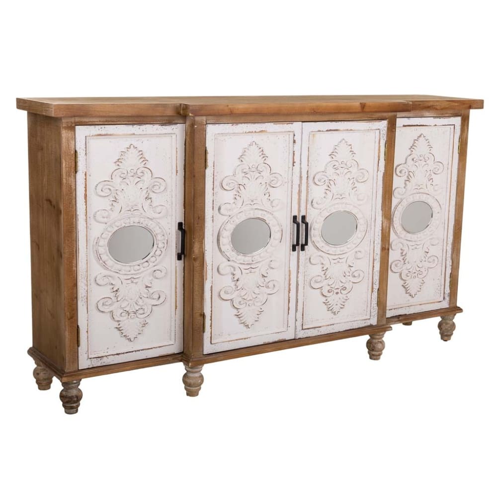 Buffet enfilade WANDERLUST DECO en bois blanchi à miroirs ovales 154 cm