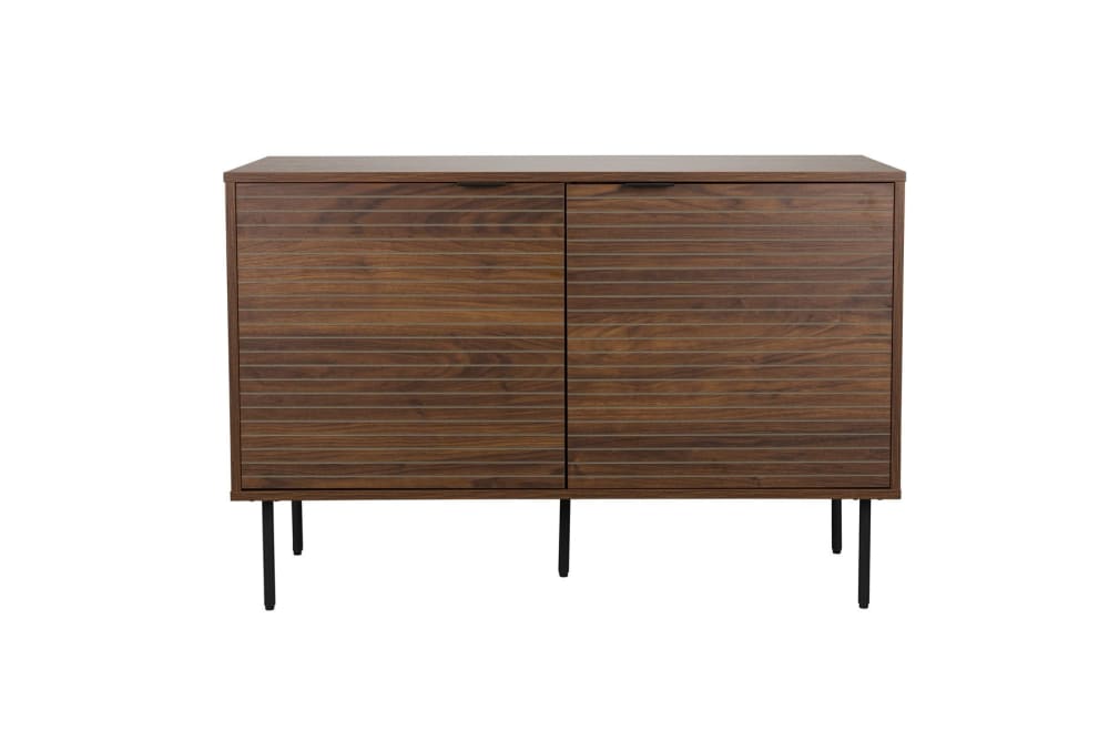 Buffet STRIPES HIGH marron cannelé 110 cm avec 2 portes et pieds en métal noir