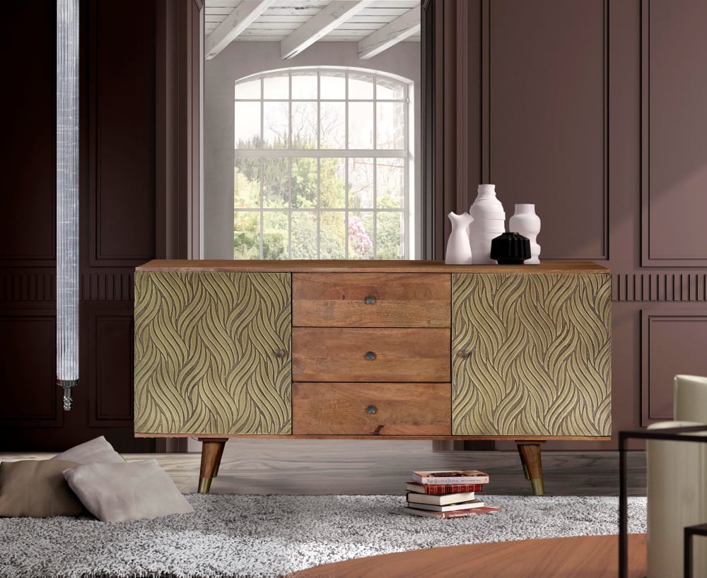 Buffet SAVANA tiroirs et portes ouverts